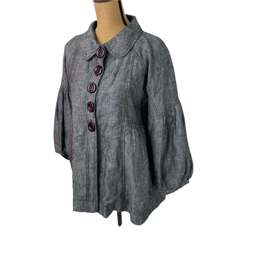 Rapsodia Anthropologie Grey Linen Blend Lined Jacket Women's Sz L Modern Buttons